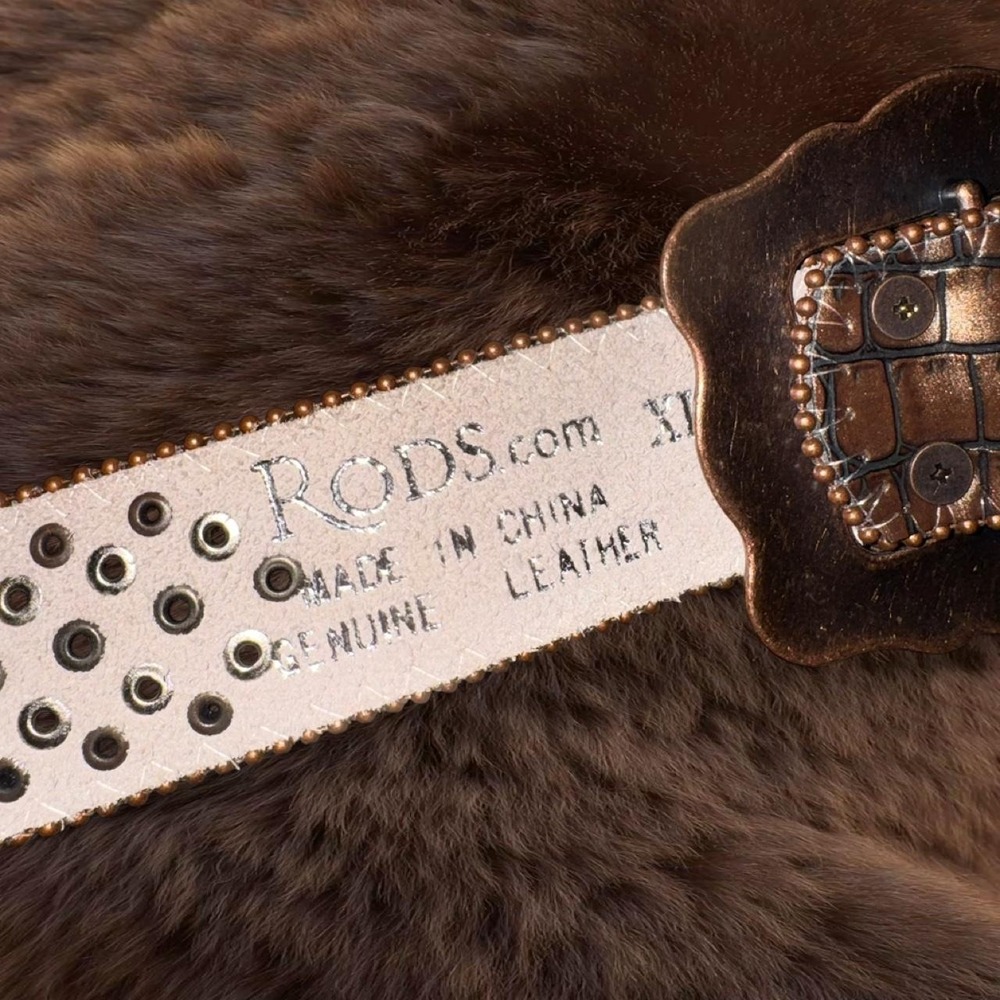 Brown Studded Western Leather Belt - Picture 2 of 4